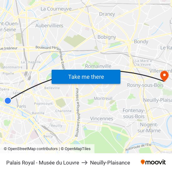 Palais Royal - Musée du Louvre to Neuilly-Plaisance map