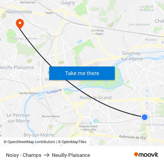 Noisy - Champs to Neuilly-Plaisance map