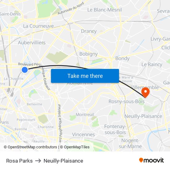 Rosa Parks to Neuilly-Plaisance map