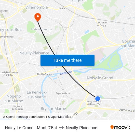 Noisy-Le-Grand - Mont D'Est to Neuilly-Plaisance map