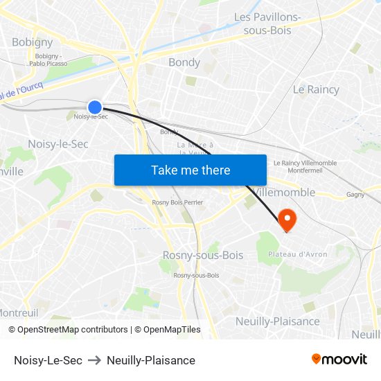 Noisy-Le-Sec to Neuilly-Plaisance map