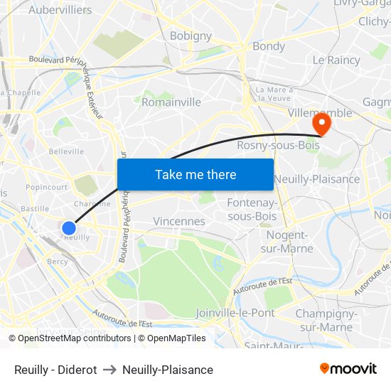 Reuilly - Diderot to Neuilly-Plaisance map