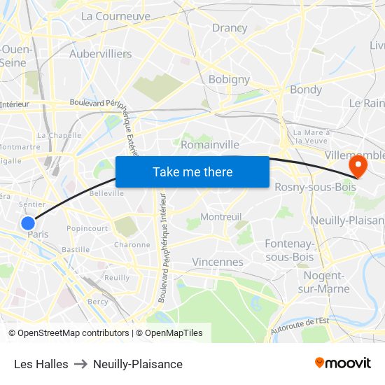 Les Halles to Neuilly-Plaisance map