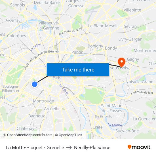 La Motte-Picquet - Grenelle to Neuilly-Plaisance map