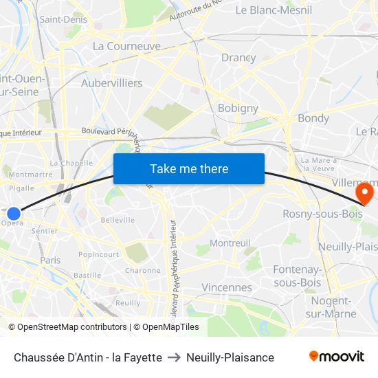 Chaussée D'Antin - la Fayette to Neuilly-Plaisance map