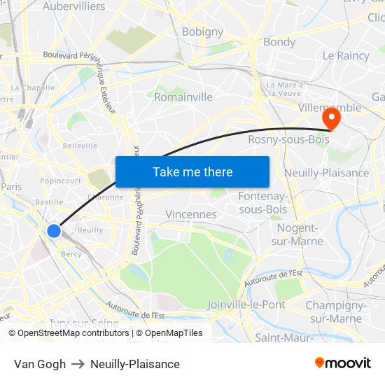 Van Gogh to Neuilly-Plaisance map