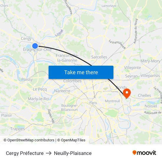 Cergy Préfecture to Neuilly-Plaisance map