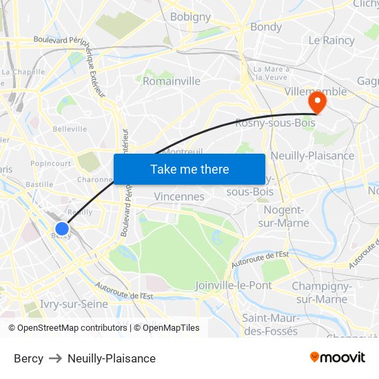Bercy to Neuilly-Plaisance map
