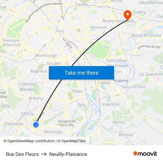 Rue Des Fleurs to Neuilly-Plaisance map