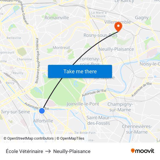 École Vétérinaire to Neuilly-Plaisance map