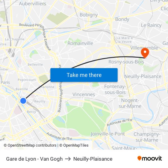 Gare de Lyon - Van Gogh to Neuilly-Plaisance map