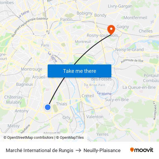 Marché International de Rungis to Neuilly-Plaisance map