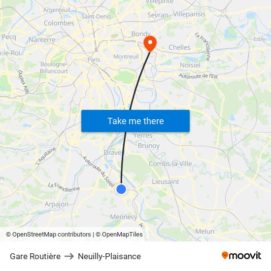 Gare Routière to Neuilly-Plaisance map