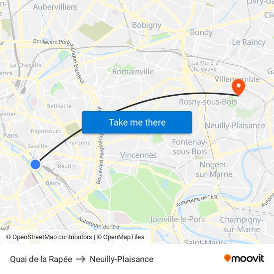 Quai de la Rapée to Neuilly-Plaisance map