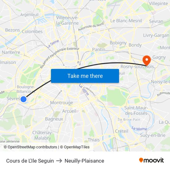 Cours de L'Ile Seguin to Neuilly-Plaisance map