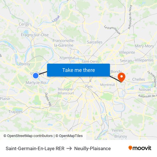 Saint-Germain-En-Laye RER to Neuilly-Plaisance map