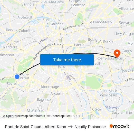 Pont de Saint-Cloud - Albert Kahn to Neuilly-Plaisance map