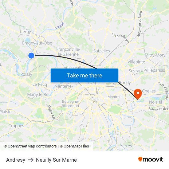 Andresy to Neuilly-Sur-Marne map