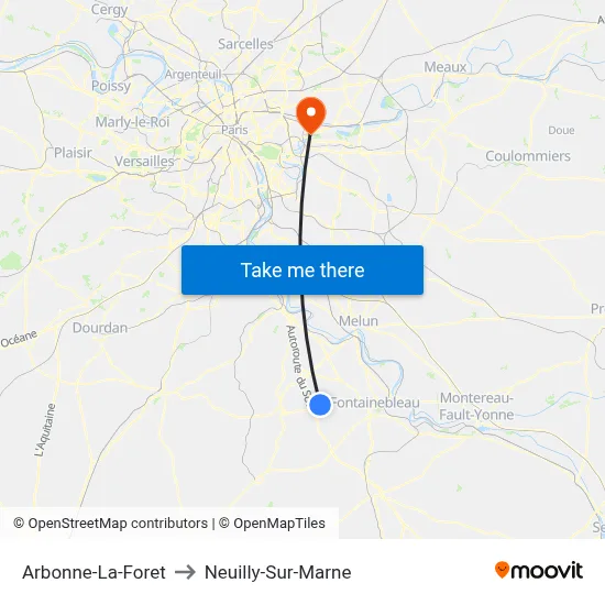 Arbonne-La-Foret to Neuilly-Sur-Marne map