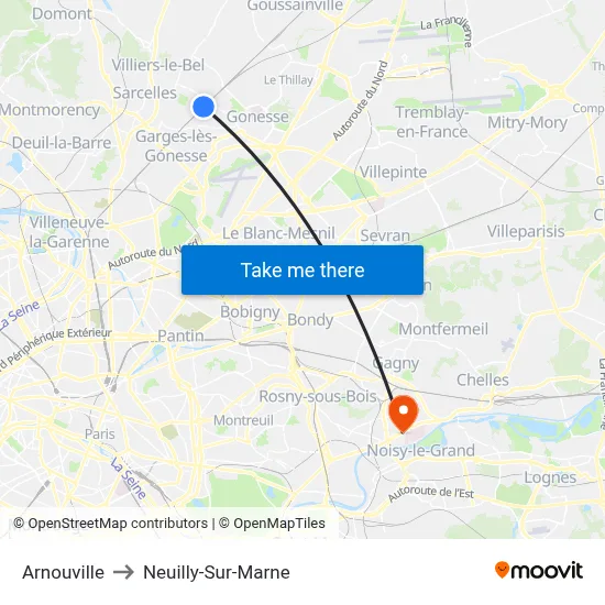 Arnouville to Neuilly-Sur-Marne map