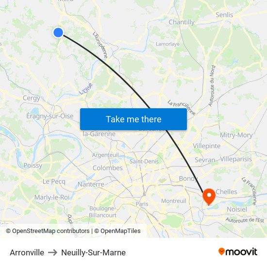 Arronville to Neuilly-Sur-Marne map