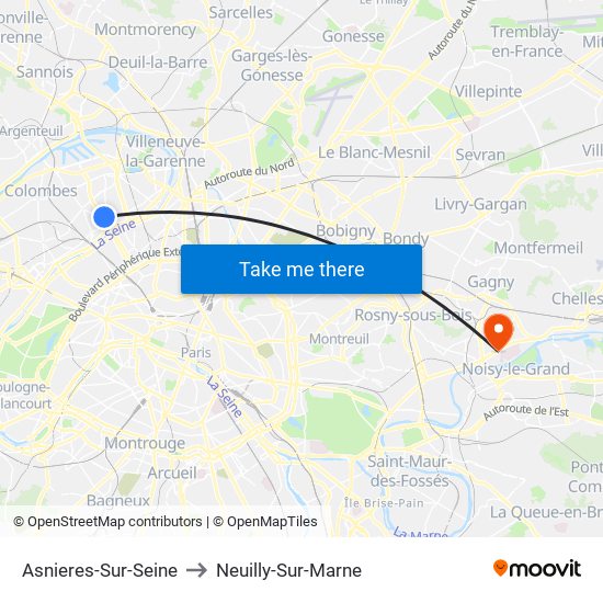 Asnieres-Sur-Seine to Neuilly-Sur-Marne map