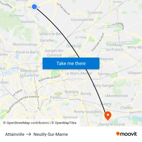 Attainville to Neuilly-Sur-Marne map