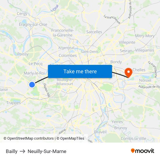 Bailly to Neuilly-Sur-Marne map