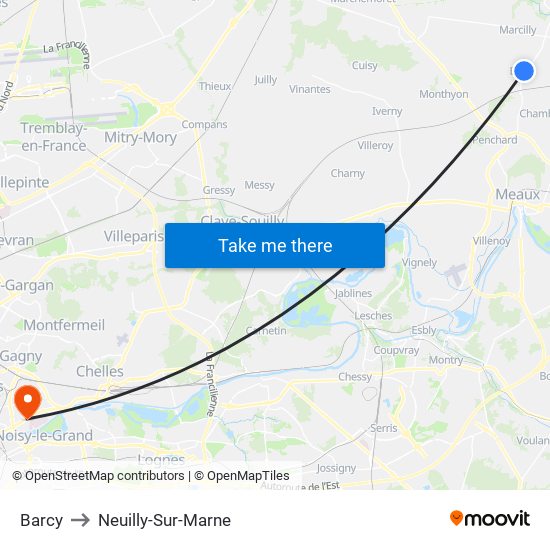 Barcy to Neuilly-Sur-Marne map