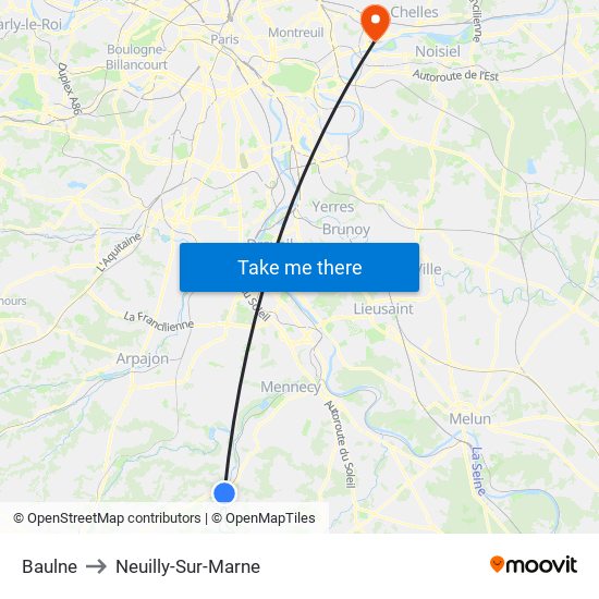 Baulne to Neuilly-Sur-Marne map