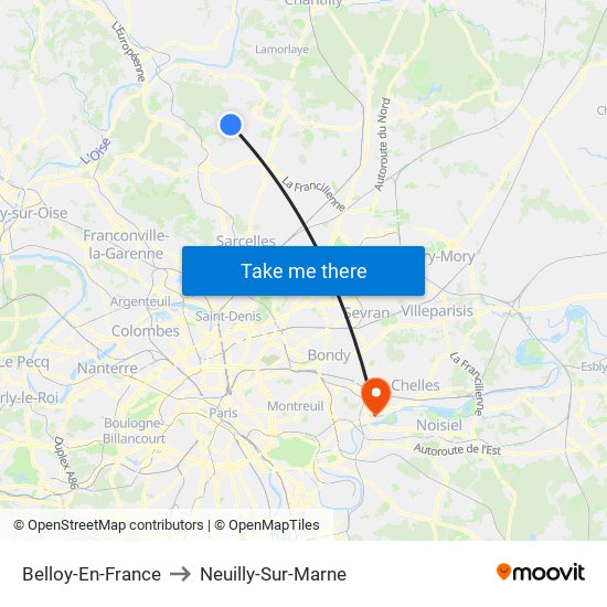 Belloy-En-France to Neuilly-Sur-Marne map