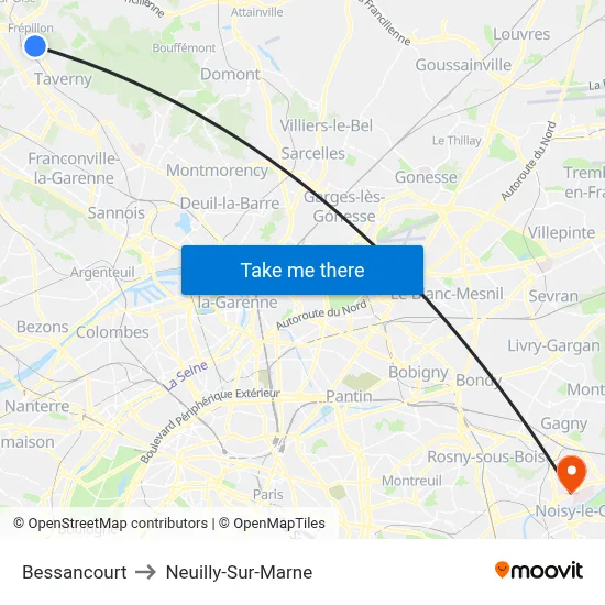 Bessancourt to Neuilly-Sur-Marne map
