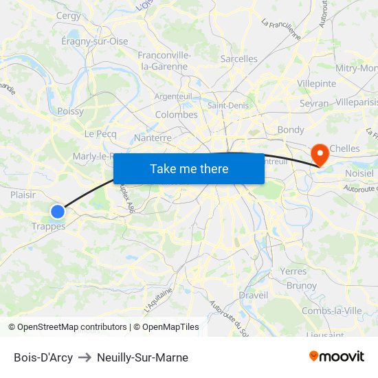 Bois-D'Arcy to Neuilly-Sur-Marne map