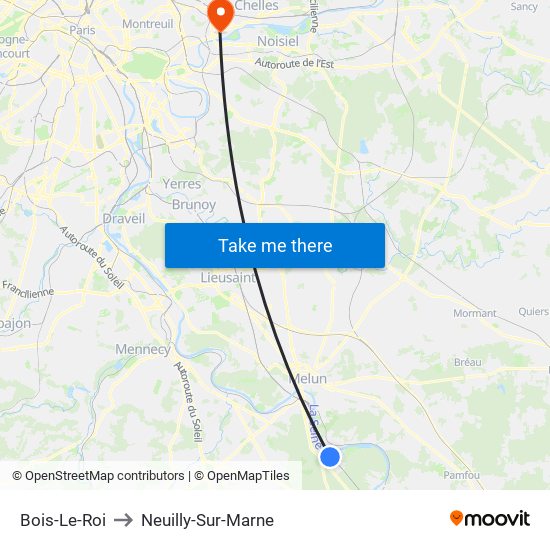 Bois-Le-Roi to Neuilly-Sur-Marne map