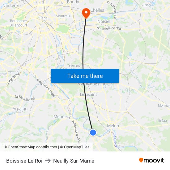 Boissise-Le-Roi to Neuilly-Sur-Marne map