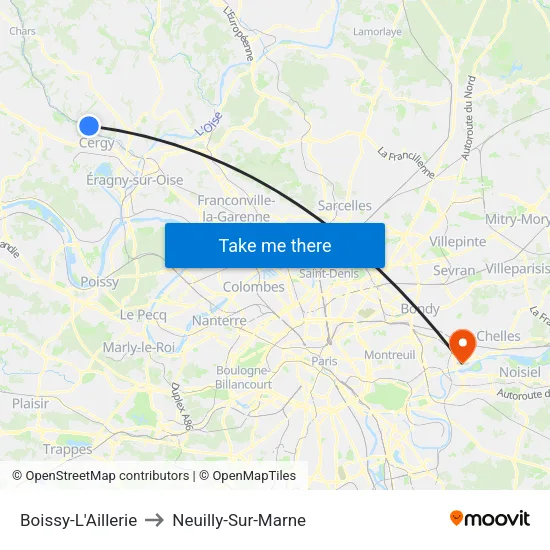 Boissy-L'Aillerie to Neuilly-Sur-Marne map