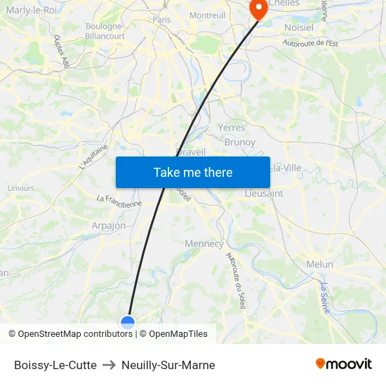 Boissy-Le-Cutte to Neuilly-Sur-Marne map