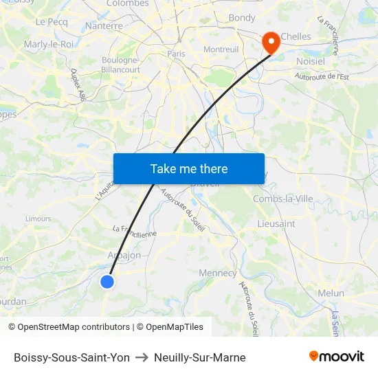 Boissy-Sous-Saint-Yon to Neuilly-Sur-Marne map