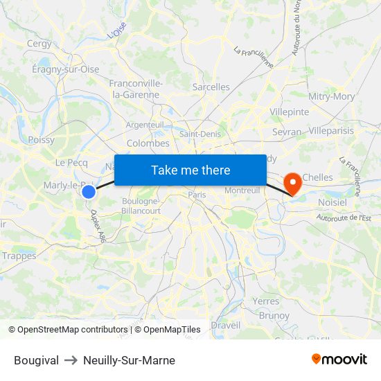 Bougival to Neuilly-Sur-Marne map