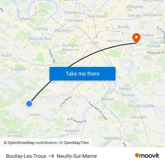 Boullay-Les-Troux to Neuilly-Sur-Marne map