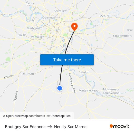 Boutigny-Sur-Essonne to Neuilly-Sur-Marne map