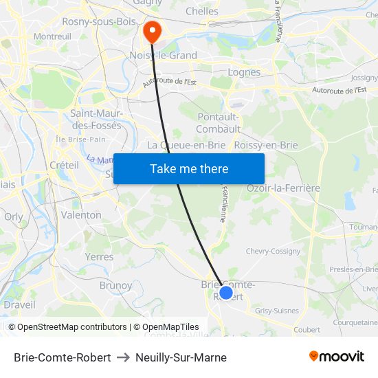 Brie-Comte-Robert to Neuilly-Sur-Marne map