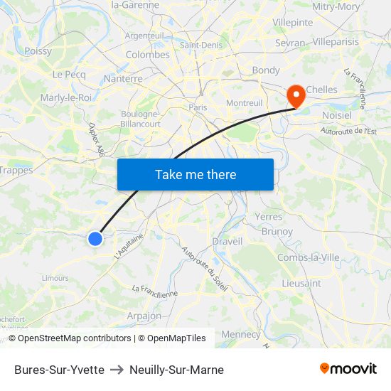 Bures-Sur-Yvette to Neuilly-Sur-Marne map