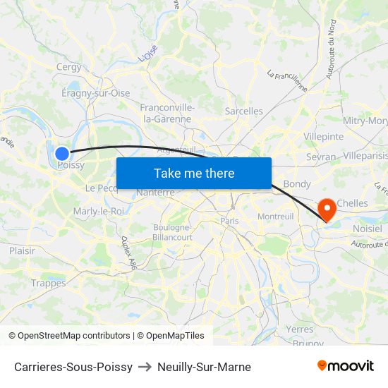 Carrieres-Sous-Poissy to Neuilly-Sur-Marne map