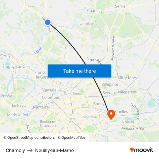 Chambly to Neuilly-Sur-Marne map