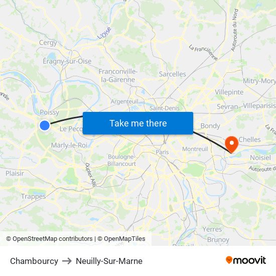 Chambourcy to Neuilly-Sur-Marne map