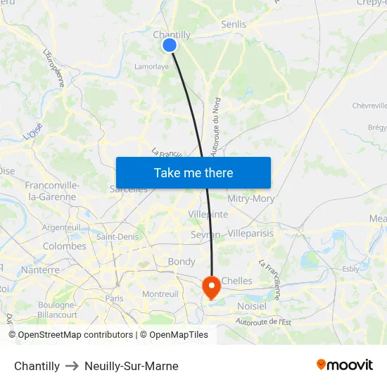 Chantilly to Neuilly-Sur-Marne map