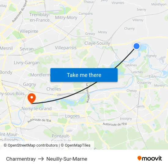 Charmentray to Neuilly-Sur-Marne map
