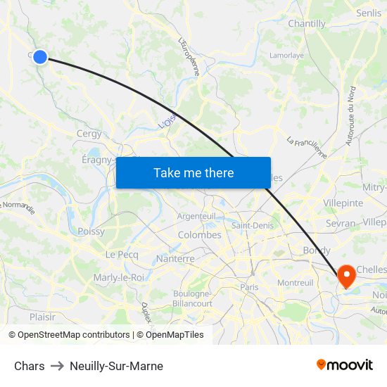 Chars to Neuilly-Sur-Marne map