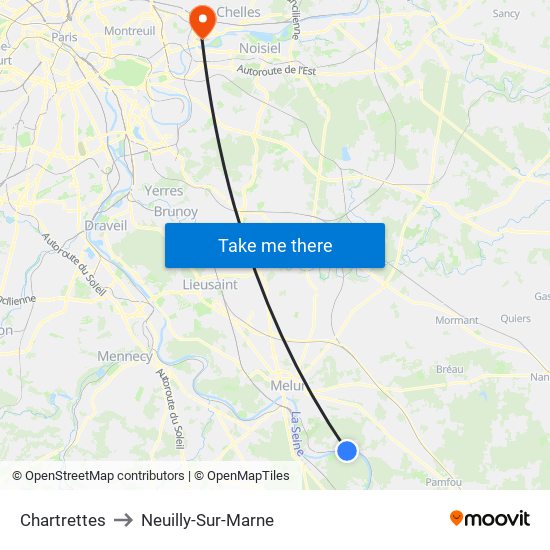 Chartrettes to Neuilly-Sur-Marne map